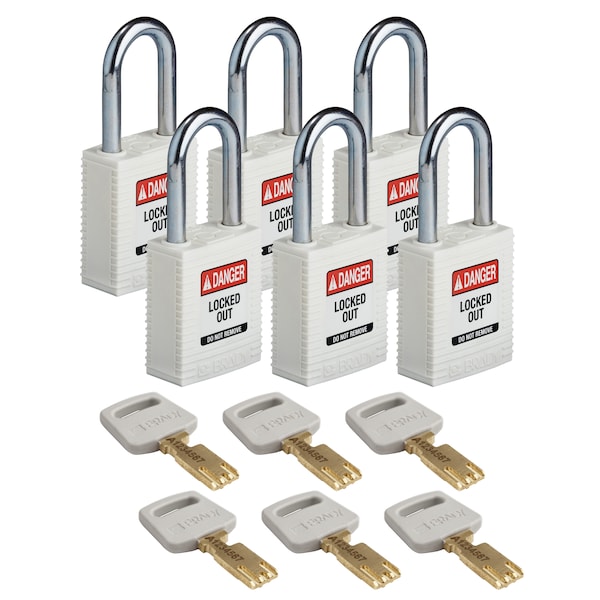 Brady Safekey Lockout Padlock Nylon White 1.5" St - NYL-WHT-38ST-KD6PK