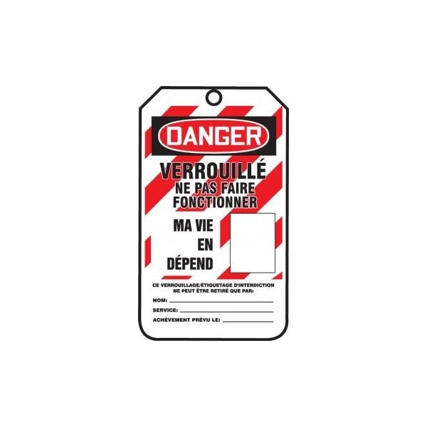 Accuform French Safety Tags, DANGER LOCKED OUT DO NOT OPER, 5.75in x 3.25in, Self-Laminating RP-Plastic, 25PK - MLT319LPP
