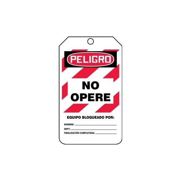 Accuform Spanish Safety Tags, DANGER DO NOT OPERATE EQUIPMENT LOCKED OUT, 5.75in x 3.25in, RP-Plastic, 5PK - SHMLT409PTM