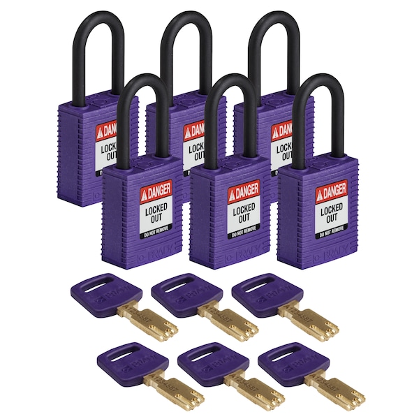 Brady Safekey Lockout Padlock Nylon Purple 1.5" P - NYL-PRP-38PL-KA6PK