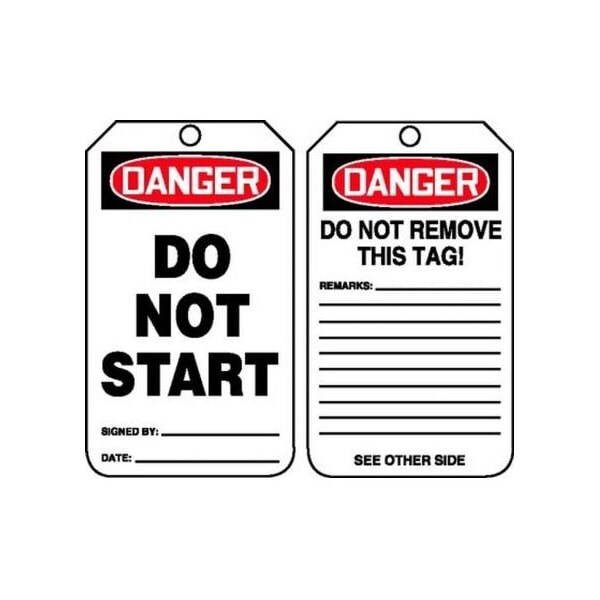 Accuform Safety Tags, DANGER DO NOT START, 5.75in x 3.25in, RP-Plastic, 25PK - MDT190PTP