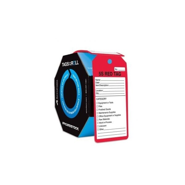 Accuform Tags By-The-Roll, 5S Red Tag, PF-Cardstock, 100/Rl - TAR162