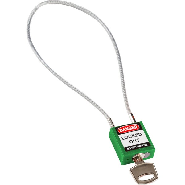 Brady Compact Nylon Padlock 8 in Steel Shackle KD Green with 15.75 in Cable - 146127