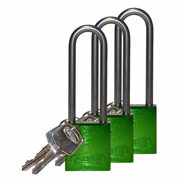 Brady Standard Key Retain Lockout Aluminum Padlock 3in Aluminum Shackle KA Green 3PK - 123304