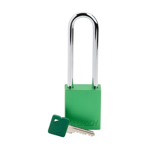 Brady Standard Key Retaining Lockout Aluminum Padlock 3 in Steel Shackle KD Green - SDAL-GRN-76ST-KD