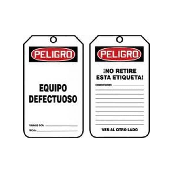 Accuform Spanish Safety Tags, DANGER DEFECTIVE EQUIPMENT, 5.75in x 3.25in, HS-Laminate, 5PK - SHMDT229LTM