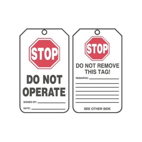 Accuform Safety Tags, STOP DO NOT OPERATE, 5.75in x 3.25in, RP-Plastic, 25PK - MDT920PTP