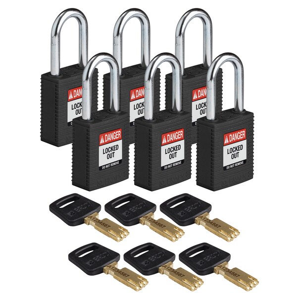 Brady Safekey Lockout Padlock Nylon Black 1.5" St - NYL-BLK-38ST-KA6PK