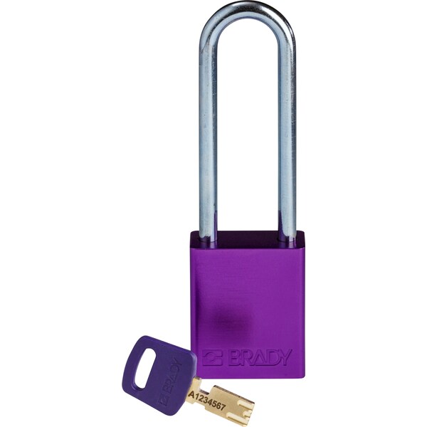 Brady Safekey Lockout Padlock Aluminum Purple 3.0" Ste - ALU-PRP-76ST-KD