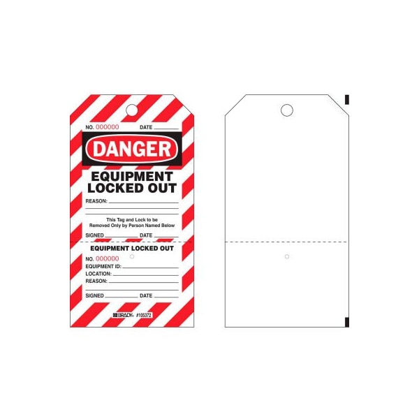 Brady Brady  Danger Equipment Locked Out Tag, Two-part Tags With Stubs, Polyester, 25/Pack - PLLT2