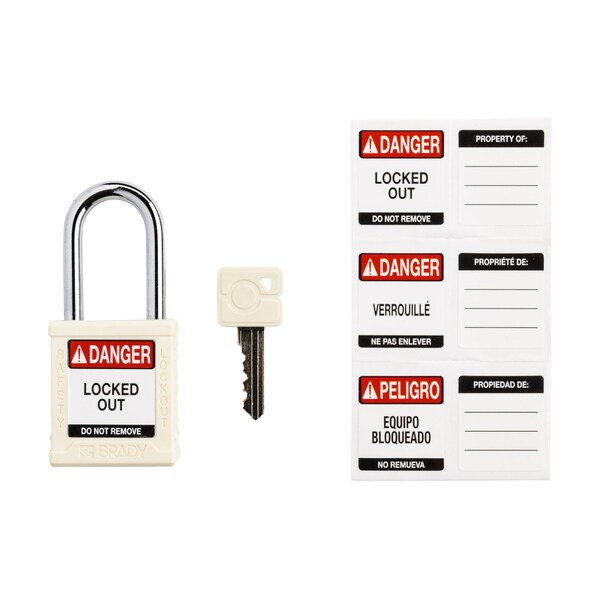Brady Velocity Lockout Padlocks Nylon 1.5in Shackle Clearance KD White - SDPL-WHT-38ST-KD