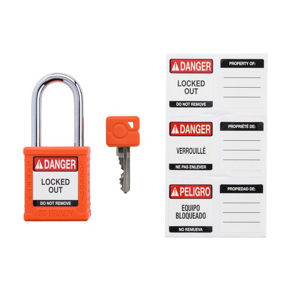 Brady Keyed Alike Padlock Unique Set Nylon Org 1.5 in Steel Shackle Keycode 7 - SDPL-ORG-38ST-007