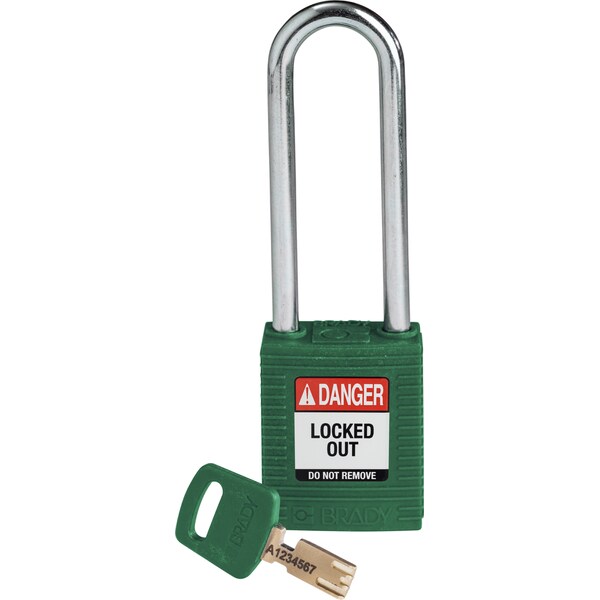 Brady Safekey Lockout Padlock Nylon Green 3.0" Steel S - NYL-GRN-76ST-KD