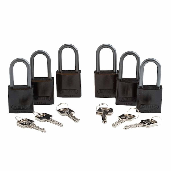 Brady Standard Safety Aluminum Padlocks 1.5 in Aluminum Shackle KD Black 6PK - 50274