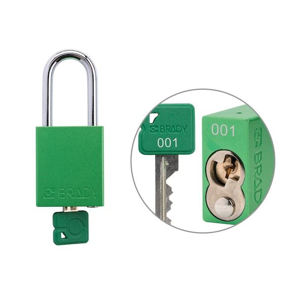 Brady Keyed Alike Padlock Unique Set Aluminum Grn 1.5 in Steel Shackle Keycode 1 - SDAL-GRN-38ST-001