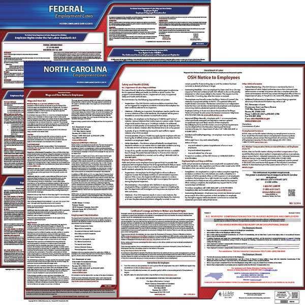 Jj Keller Labor Law Poster Kit, NC, English, 19 In. W - 100-NC-K
