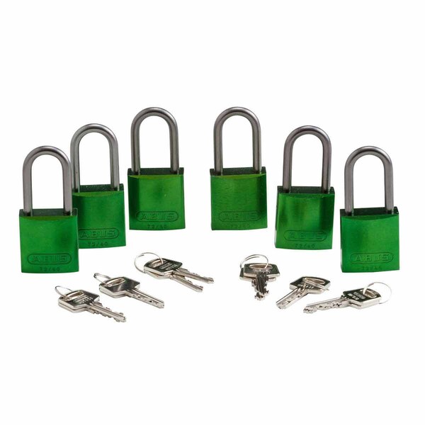 Brady Standard Safety Aluminum Padlocks 1.5 in Aluminum Shackle KA Green 6PK - 105885