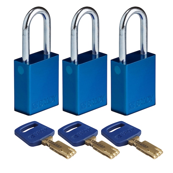 Brady Safekey Lockout Padlock Aluminum Blue 1.5" - ALU-BLU-38ST-KA3PK