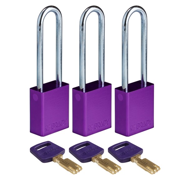 Brady Safekey Lockout Padlock Aluminum Purple 3.0 - ALU-PRP-76ST-KA3PK