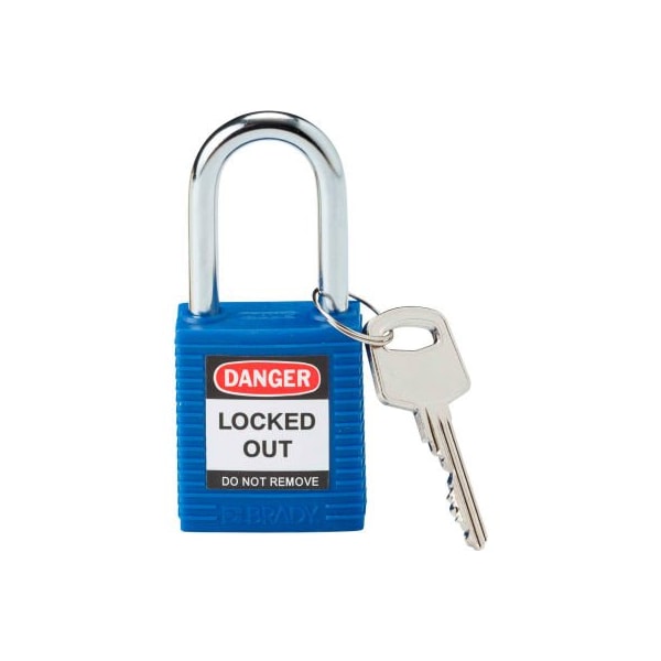 Brady Brady Safety Lockout Padlock W/ Label, 1-1/2, 1 Key, Plastic Covered Steel, Blue - 99556