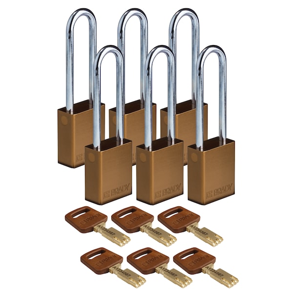 Brady Safekey Lockout Padlock Aluminum Brown 3.0" - ALU-BRN-76ST-KA6PK