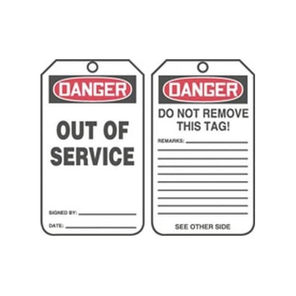 Accuform Safety Tags, DANGER OUT OF SERVICE, 8.5in x 3.875in, RP-Plastic, 5PK - MDT288PTM