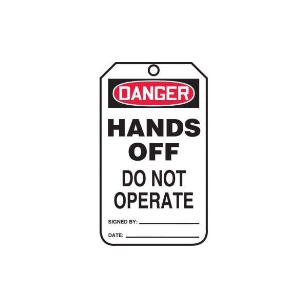 Accuform Safety Tags, DANGER HANDS OFF DO NOT OPERATE, 8.5in x 3.875in, RP-Plastic, 5PK - MDT291PTM