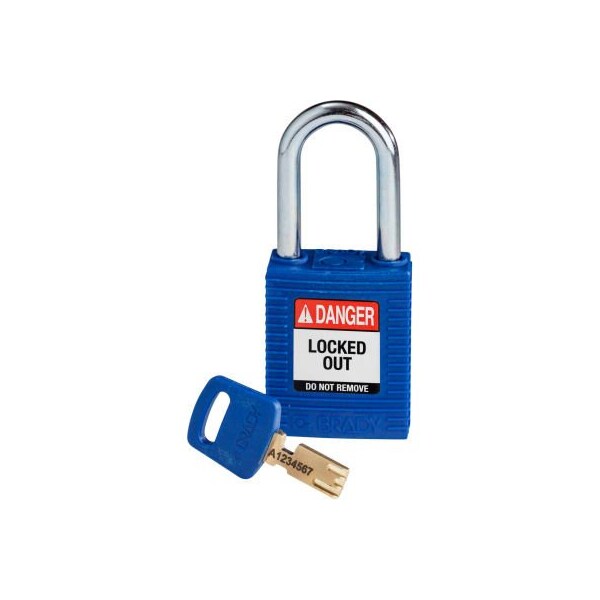 Brady Brady NYL-BLU-38ST-KD Brady SafeKey Lockout Padlock Nylon 1.5" Steel Shackle Keyed Different - NYL-BLU-38ST-KD