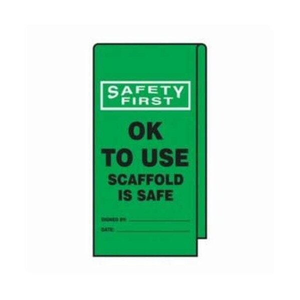 Accuform Wrap 'n Stick Tags, SAFETY FIRST OK TO USE SCAFFOLD IS SAFE, 12inx3.125in, Adhesive Poly, 25PK - TAT106