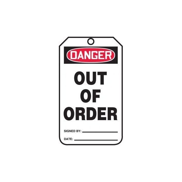 Accuform Safety Tags, DANGER OUT OF ORDER, 8.5inx 3.875in, RP-Plastic, 25PK - MDT282PTP
