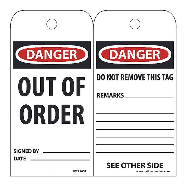 Nmc Danger Out Of Order Tag, Pk25 - RPT25AST