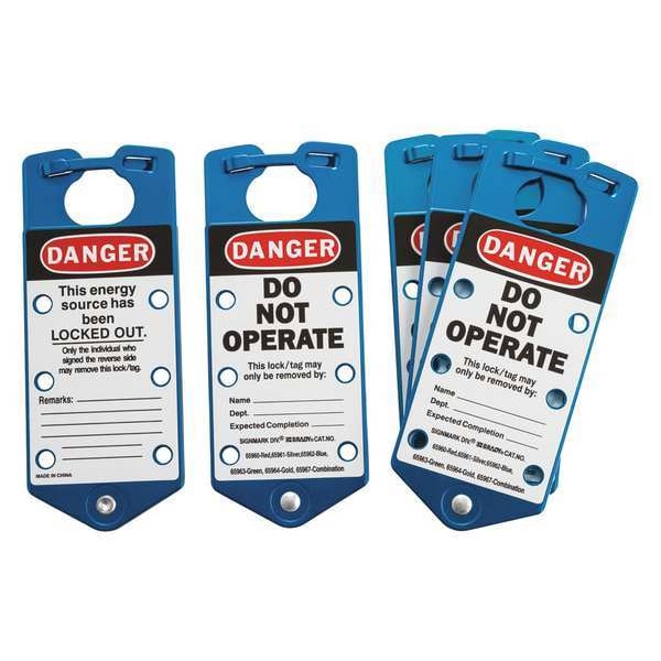 Brady Labeled Lockout Hasp, Snap-On, 6 Lock, PK5, Color: Blue - 22075-B