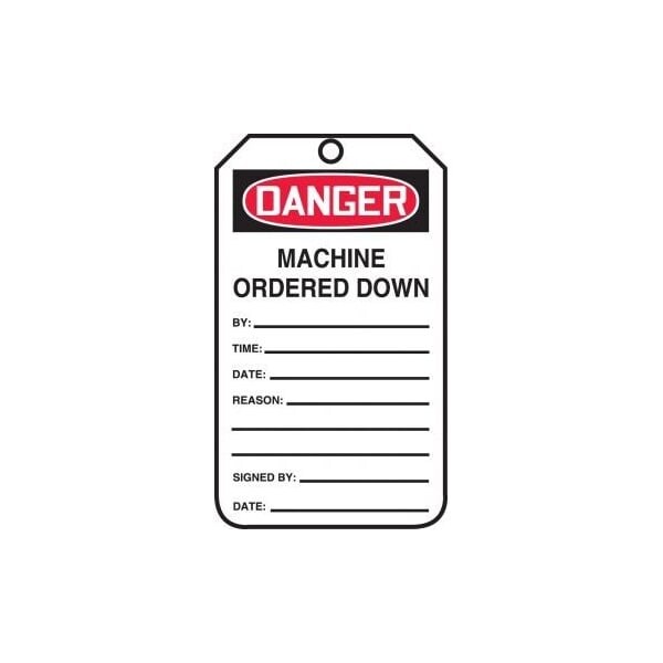 Accuform Safety Tags, DANGER MACHINE ORDERED DOWN, 5.75in x 3.25in, HS-Laminate, 5PK - MDT240LTM