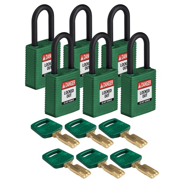 Brady Safekey Lockout Padlock Nylon Grn 1.5" Plas - NYL-GRN-38PL-KD6PK