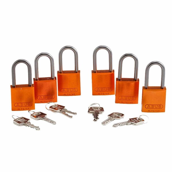 Brady Standard Safety Aluminum Padlocks 1.5 in Aluminum Shackle KD Orange 6PK - 51378
