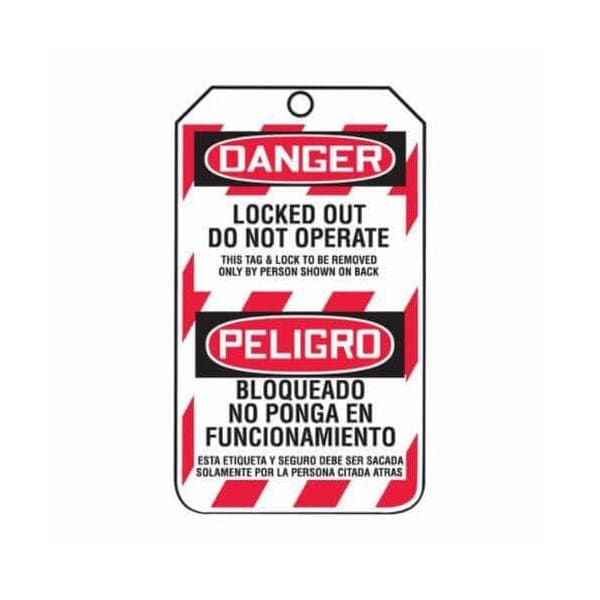 Accuform Safety Tags, DANGER LOCKED OUT DO NOT OPERATE Bilingual Spanish, 5.75inx3.25in, 25PK - TSP103CTP