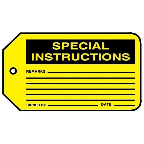 Accuform Safety Tags, SPECIAL INSTRUCTIONS, 5.75in x 3.25in, PF-Cardstock, 25PK - MMT307CTP