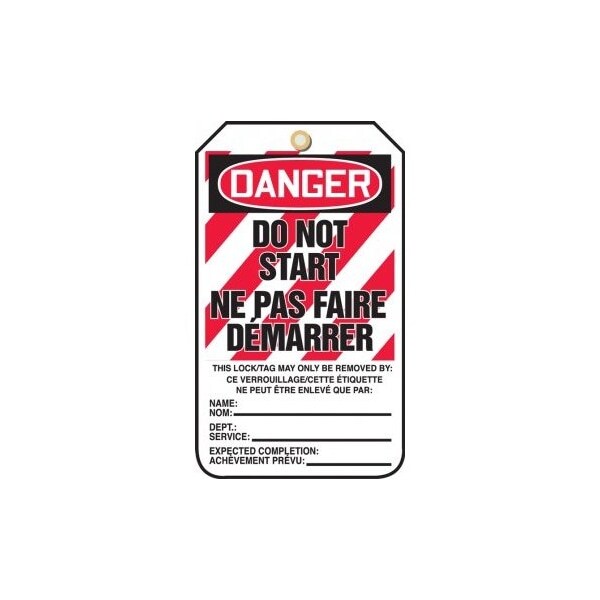 Accuform French Bilingual Safety Tags, DANGER DO NOT START, 5.75in x 3.25in, RP-Plastic, 5PK - TCF207PTM
