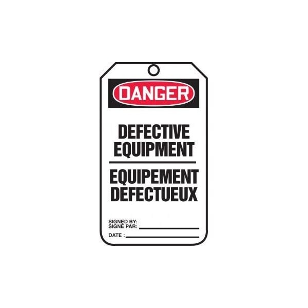 Accuform French Bilingual Safety Tags, DANGER DEFECTIVE EQUIPMENT, 5.75in x 3.25in, RP-Plastic, 5PK - TCF171PTM
