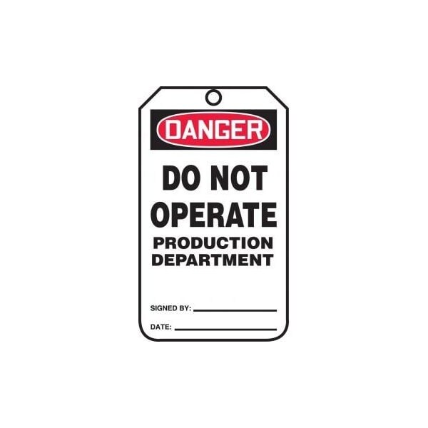 Accuform Safety Tags, DANGER DO NOT OPERATE PRODUCTION EQUIPMENT, 5.75in x 3.25in, RP-Plastic, 5PK - MDT212PTM