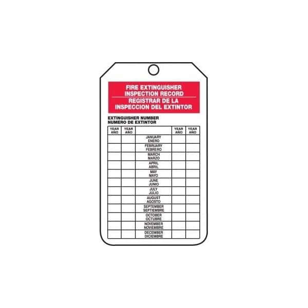 Accuform Bilingual Spanish Safety Tags, FIRE EXTINGUISHER INSPECTION RECORD, 5.75in x 3.25in, RP-Plastic, 5PK - SBTRS217PTM
