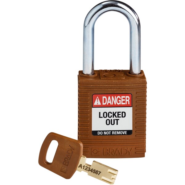Brady Safekey Lockout Padlock Nylon Brown 1.5" Steel S - NYL-BRN-38ST-KD