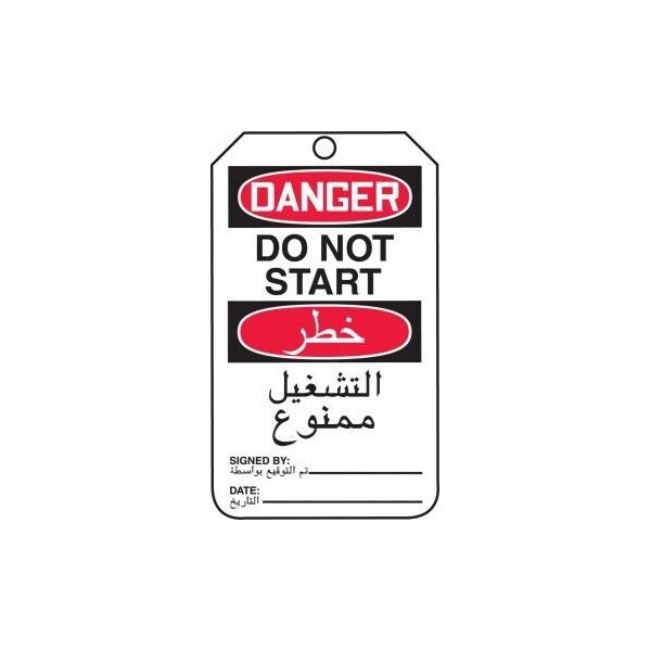 Accuform Safety Tags, DANGER DO NOT START BILINGUAL ARABIC, 5.75in x 3.25in, RP-Plastic, 5PK - TMA105PTM