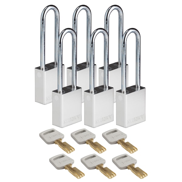 Brady Safekey Lockout Padlock Aluminum Slv 3.0" S - ALU-SLV-76ST-KD6PK