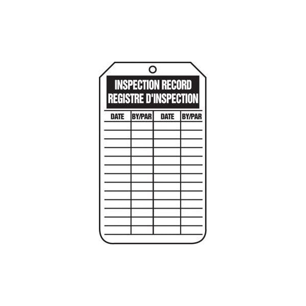 Accuform French Bilingual Safety Tags, INSPECTION RECORD, 5.75in x 3.25in, RP-Plastic, 25PK - TCF463PTP