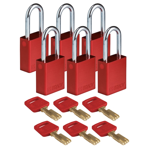 Brady Safekey Lockout Padlock Aluminum Red 1.5" S - ALU-RED-38ST-KA6PK