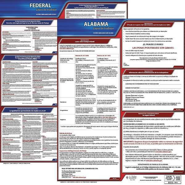Jj Keller Labor Law Poster, Fed/STA, AL, SP, 20inH, 3yr - 200-AL-3