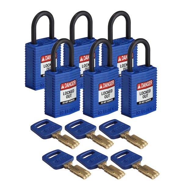 Brady Safekey Lockout Padlock Nylon Blue 1.0" Pla - CPT-BLU-25PL-KD6PK