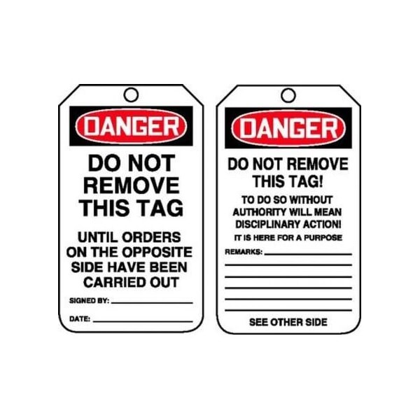 Accuform Safety Tags, DANGER DO NOT REMOVE THIS TAG UNTIL ORDERS, 5.75in x 3.25in, PF-Cardstock, 25PK - MDT168CTP