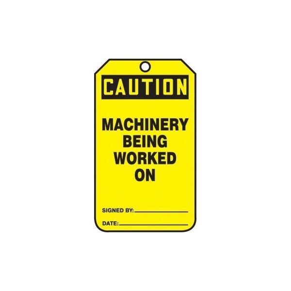 Accuform Safety Tags, CAUTION MACHINERY BEING WORKED ON, 5.75in x 3.25in, RP-Plastic, 5PK - MDT646PTM